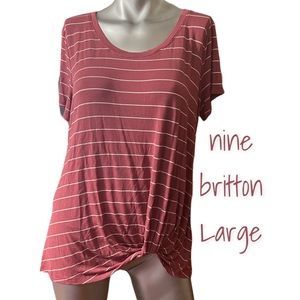 GUC NINE BRITTON MAUVE SHORT-SLEEVE T-SHIRT WITH WHITE STRIPES. LARGE.